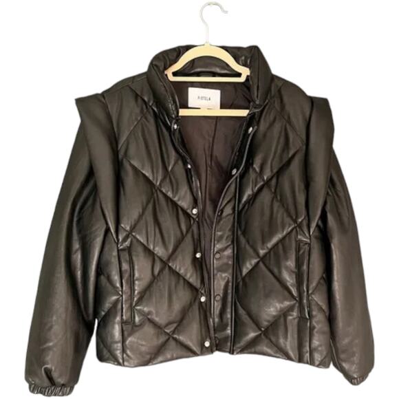 NWT - PISTOLA Women's Black Callista Quilted Faux Leather Jacket Size: L - Picture 6 of 8